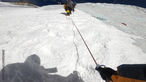 Mount Everest, Himalaya, Nepal 5 June 2021. Indian climbers are trekking toward The world's highest peak, Mount Everest (8,849 meters).