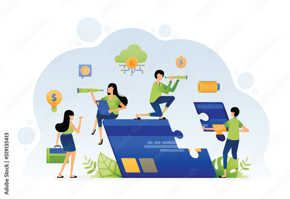 Illustration of people looking for solution and problem solving debt or loan. Brainstorming in finance and banking. Design can be for landing page website web poster banner flyer apps social media ads Illustration of people looking for solution and problem solving debt or loan. Brainstorming in finance and banking. Design can be for landing page website web poster banner flyer apps social media ads