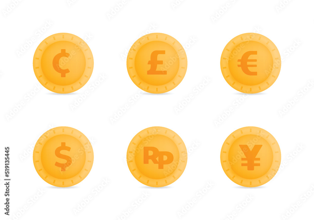 Vector design of 3D coins collection of foreign currencies from various countries. Illustration concept can be use for landing page template ui ux web mobile app poster banner website flyer ads Vector design of 3D coins collection of foreign currencies from various countries. Illustration concept can be use for landing page template ui ux web mobile app poster banner website flyer ads