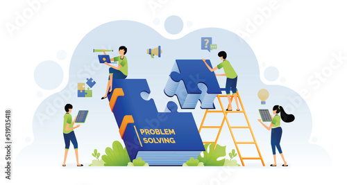 Illustration of people learn to find solutions to problems by teamwork and collaboration with education and learning. Design can be for landing page website poster banner mobile apps web social media