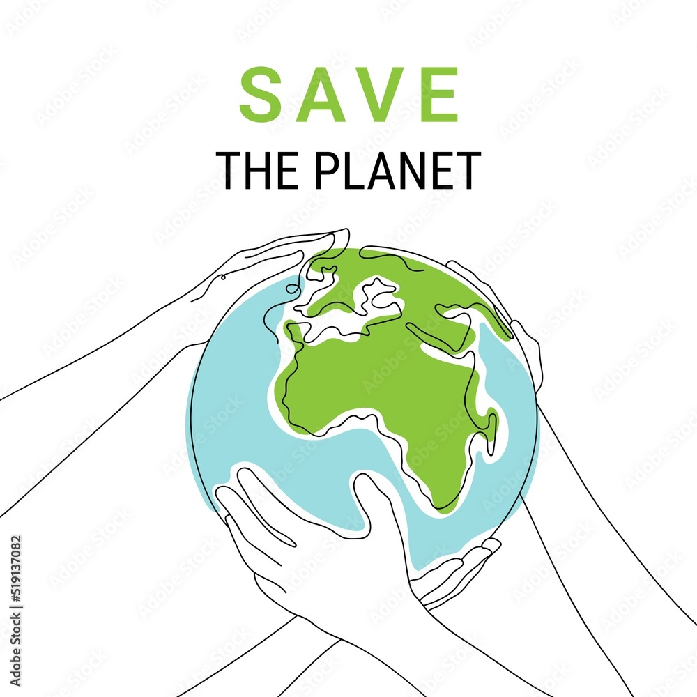 Linear illustration of Global Environmental protection. One endless