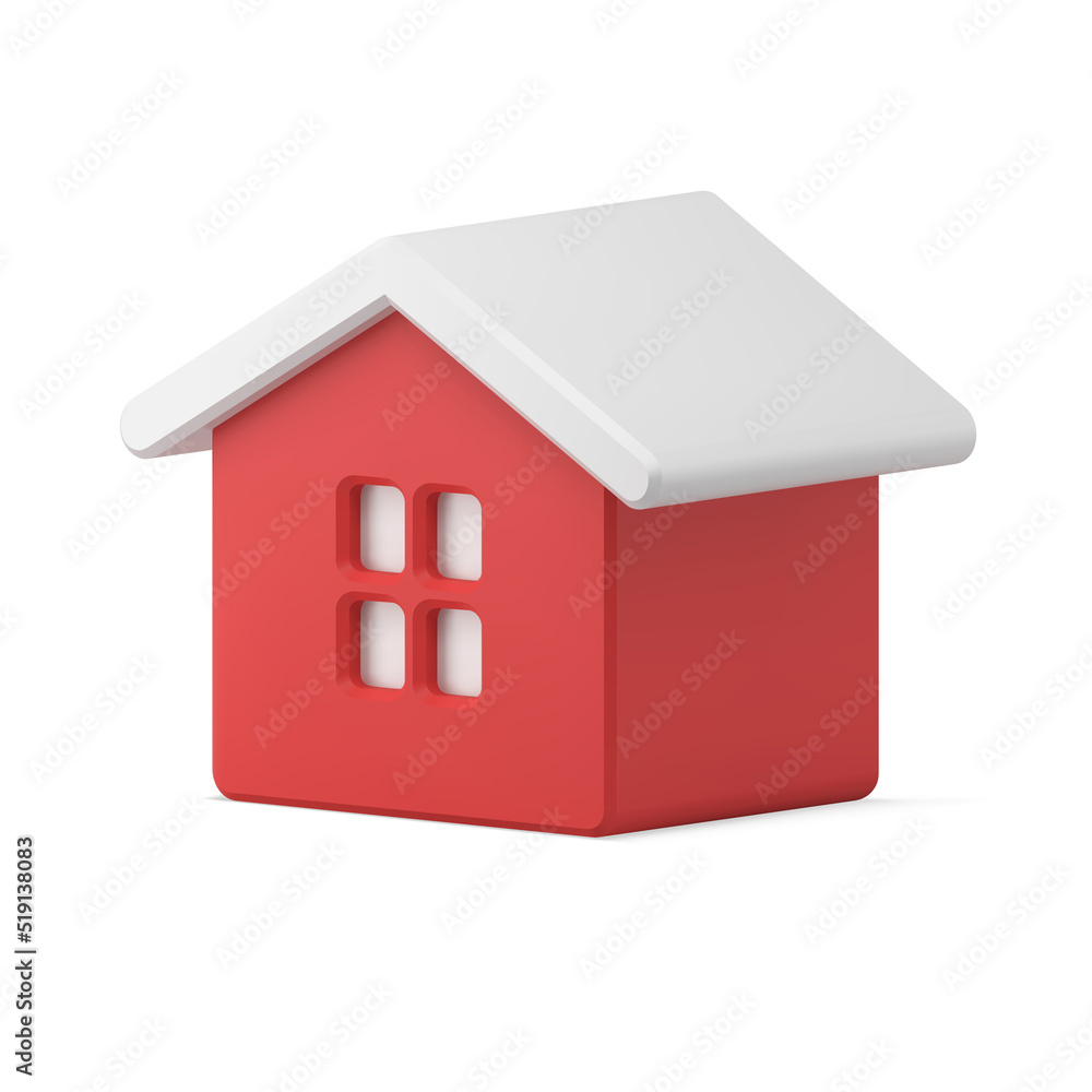 Traditional winter red house with white roof and window coziness fairy tail home realistic vector Traditional winter red house with white roof and window coziness fairy tail home realistic vector