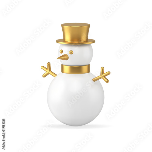 Luxury realistic snowman bauble with metallic golden decor 3d template isometric vector illustration