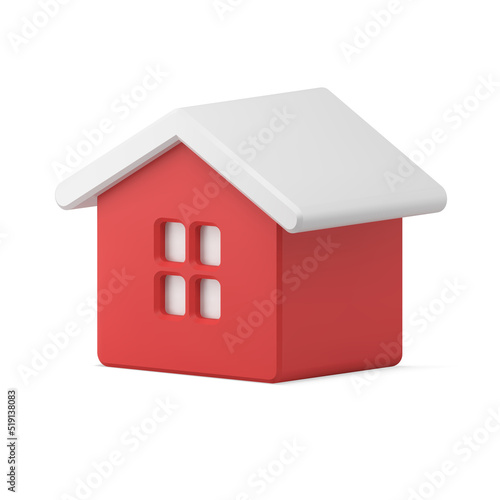 Traditional winter red house with white roof and window coziness fairy tail home realistic vector