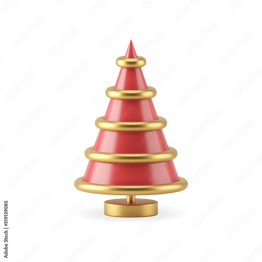 Minimalist realistic Christmas tree toy golden stack Xmas souvenir 3d template vector illustration Minimalist realistic Christmas tree toy golden stack Xmas souvenir 3d template vector illustration