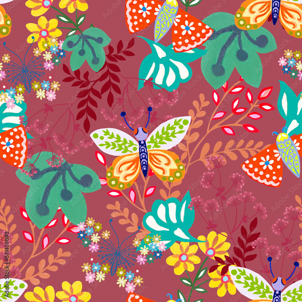 Seamless pattern with cute animals childish botanical garden wild field flower Suitable for design kid textile, wrapping paper, background Seamless pattern with cute animals childish botanical garden wild field flower Suitable for design kid textile, wrapping paper, background