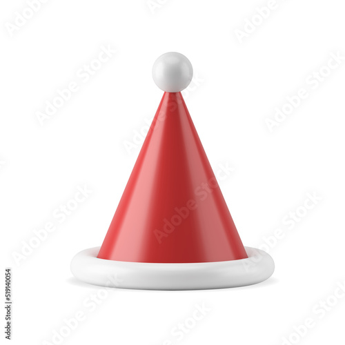 Realistic cute red Santa Claus hat with white furry pompon decorative design 3d template vector