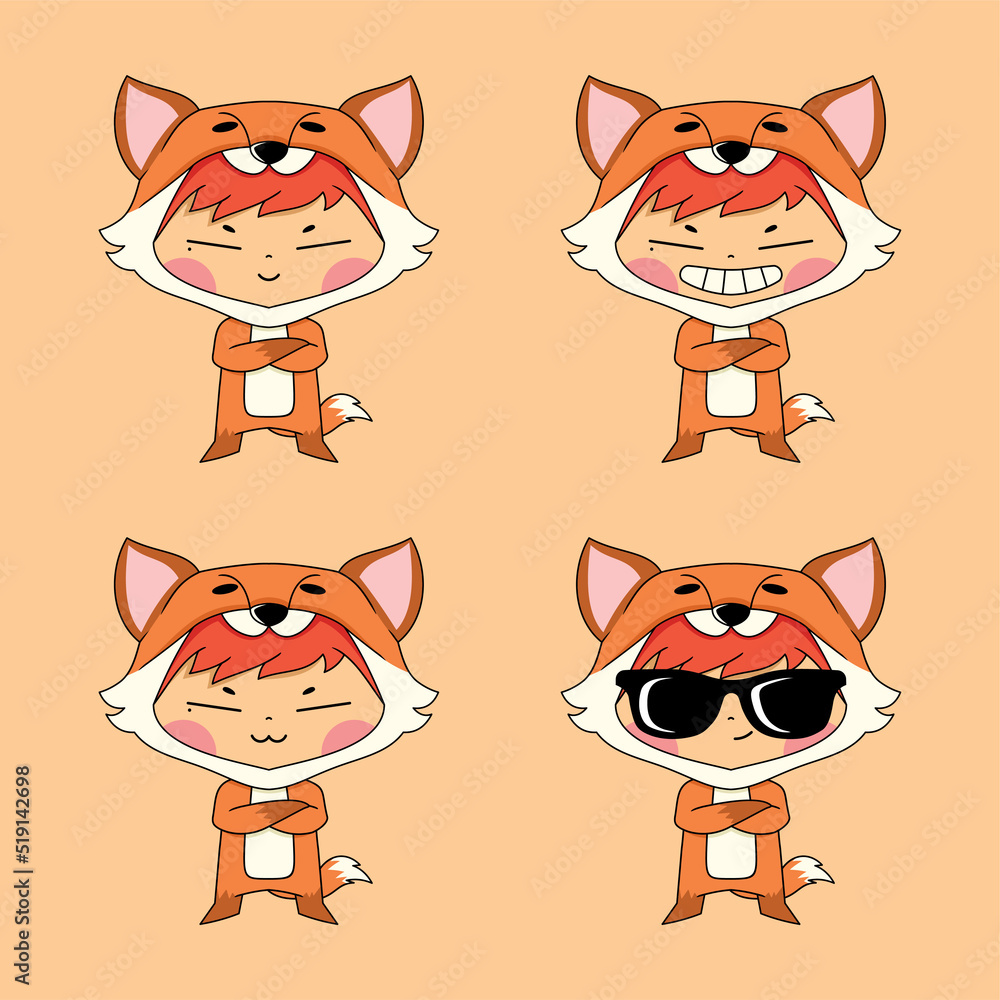 Obraz premium vector illustration of cute little boy wearing fox costume