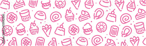 Sweets and cake icon pattern background wide banner