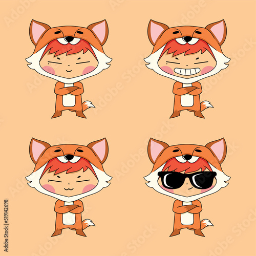 vector illustration of cute little boy wearing fox costume