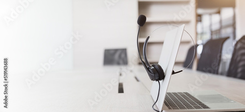 Communication support  call center and customer service help desk. VOIP headset for customer service support  call center  concept .