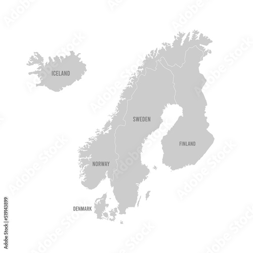 Scandinavia map isolated on white background.  Map sweden, norway, denmark and finland. Vector stock