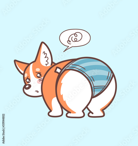 Cartoon cute Welsh Corgi in striped panties vector drawing. 
