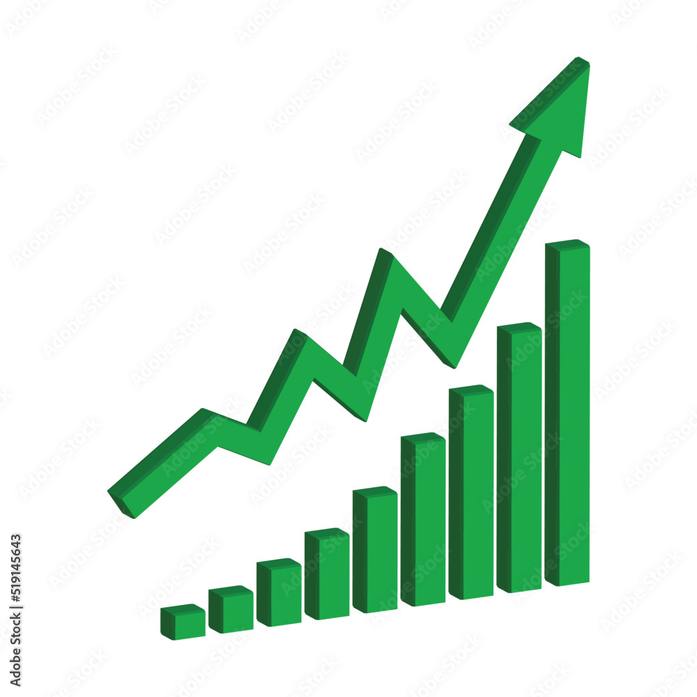 Growing business 3d green arrow with bar chart, Profit arow Vector illustration.Business concept, growing chart. Concept of sales symbol icon with arrow moving up. Economic Arrow With Growing Trend. Growing business 3d green arrow with bar chart, Profit arow Vector illustration.Business concept, growing chart. Concept of sales symbol icon with arrow moving up. Economic Arrow With Growing Trend.