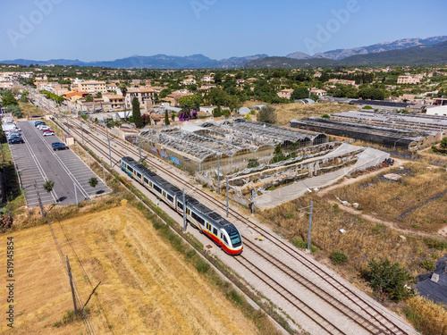 Inca train view from the air, Binissalem, Majorca, Spain