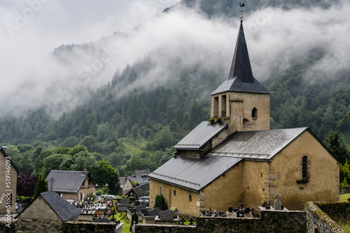 Saint-Jacques Romanesque church from the 12th century, Oô town, Occitanie, canton of Bagnères-de-Luchon, Pyrenean mountain range, France