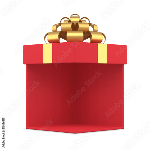 Classic elegant wrapped red realistic gift box with metallic golden bow ribbon 3d isometric vector