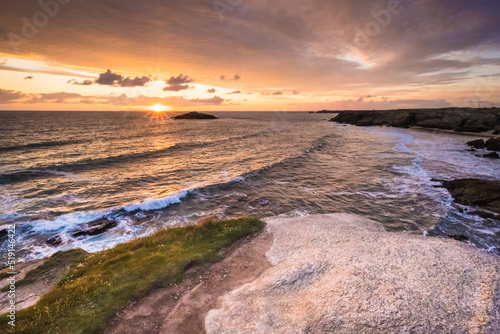 Sunset on the wild coast of the Atlantic Ocean in Quiberon  Brittany  France