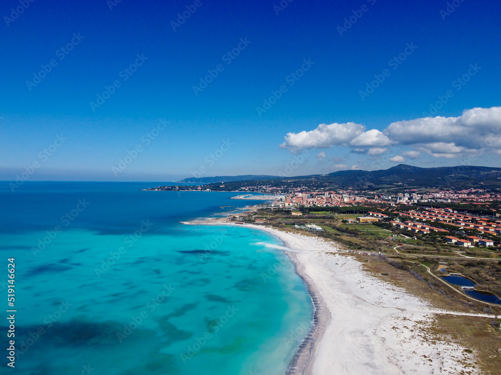 Fototapeta premium aerial view of the famous white beach of Rosignano