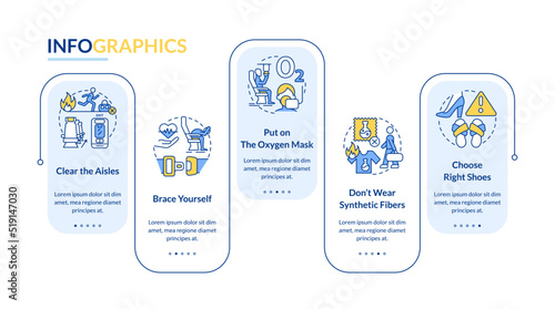Surviving air accident rectangle infographic template. Oxygen mask. Data visualization with 5 steps. Editable timeline info chart. Workflow layout with line icons. Lato-Bold, Regular fonts used