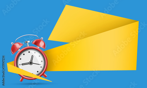 Ringing alarm clock with blank banner for your text.