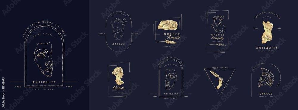 Vector set of logo with antique sculptures. Vector illustration with ...