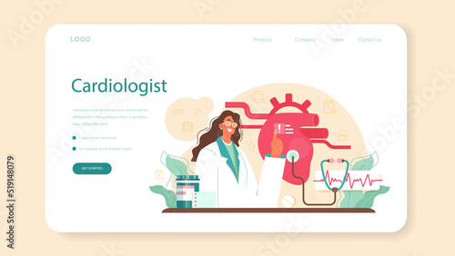 Cardiologist web banner or landing page. Idea of heart medical diagnostic