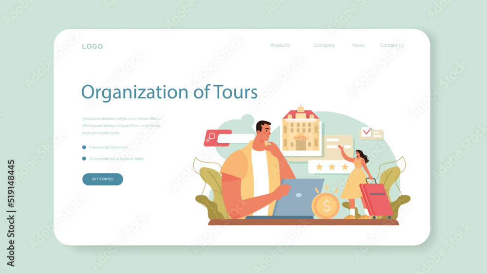 Tour guide web banner or landing page. Tourist route system development