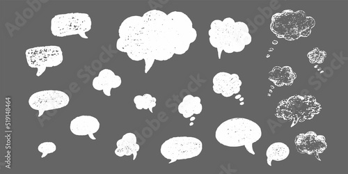 Speech bubble hand draw doodle set. Vector stock illustration isolated on black chalkboard background for comic graphic book. 