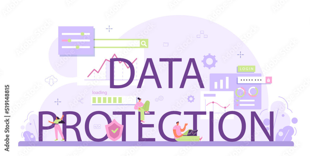 Data protection typographic header. Network engineer setting up Data protection typographic header. Network engineer setting up