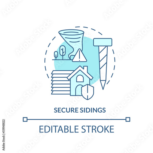 Secure sidings turquoise concept icon. Precaution for hurricanes abstract idea thin line illustration. Weather conditions. Isolated outline drawing. Editable stroke. Arial, Myriad Pro-Bold fonts used