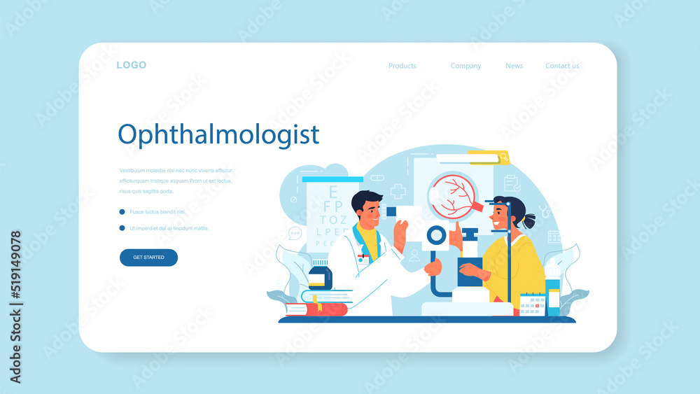 Ophthalmologist web banner or landing page. Idea of eyesight check