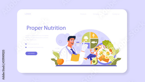 Nutritionist web banner or landing page. Nutrition therapy