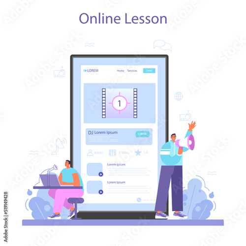 Speaker online service or platform. Voice actor dubbing a movie