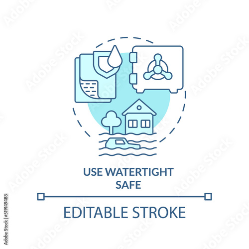 Use watertight safe turquoise concept icon. Flood safety measure abstract idea thin line illustration. Water resistance. Isolated outline drawing. Editable stroke. Arial, Myriad Pro-Bold fonts used
