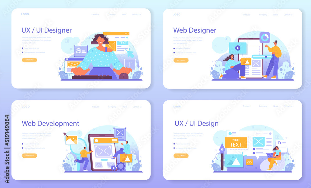 Fototapeta UX and UI designer web banner or landing page set. App interface improvement.