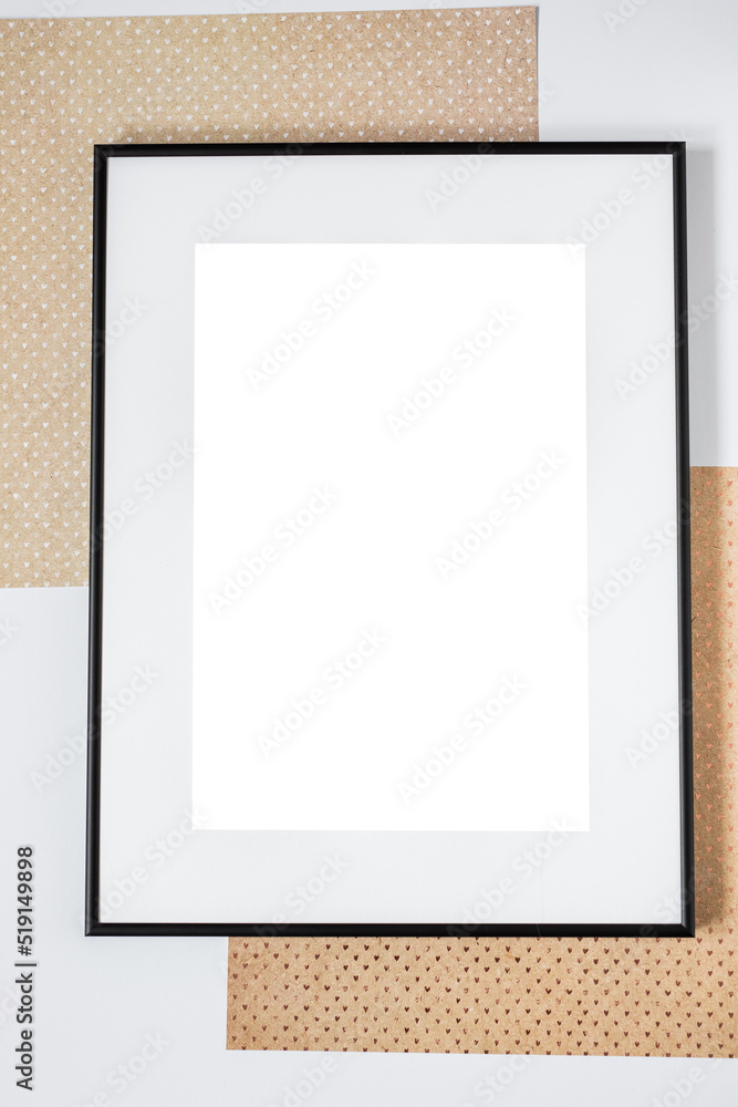 Fototapeta premium Mock up poster. Minimal template with empty picture frame mock up. White background, boho