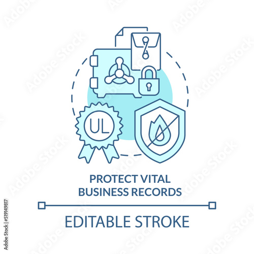 Protect vital business records turquoise concept icon. Prepare business for emergency abstract idea thin line illustration. Isolated outline drawing. Editable stroke. Arial, Myriad Pro-Bold fonts used