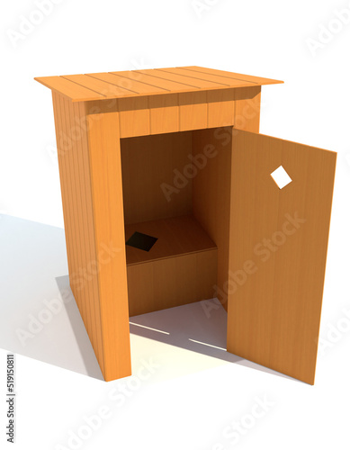 rural outdoor toilet made of wood 3d render illustration