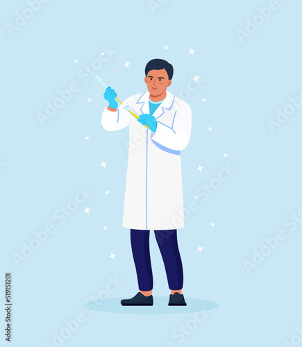 Scientist holding a test tube. Chemists discovering antiviral remedies in chemical and medical laboratories. Doctors studying samples. Chemical laboratory research