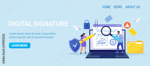 Business woman signing contract with digital pen on laptop. Electronic contract with digital signature. Businessmen make online deal with e-signature. Safe agreement conclusion, business partnership