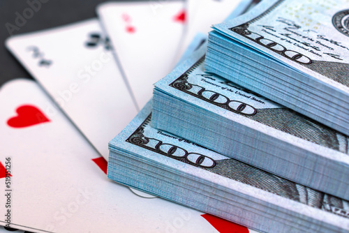 A large amount of cash for a poker bet in a casino photo