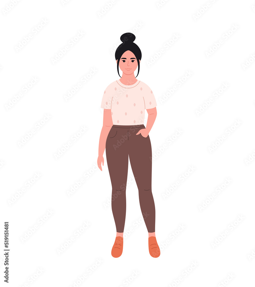 Modern young asian woman in casual outfit. Stylish fashionable look. Hand drawn vector illustration Modern young asian woman in casual outfit. Stylish fashionable look. Hand drawn vector illustration