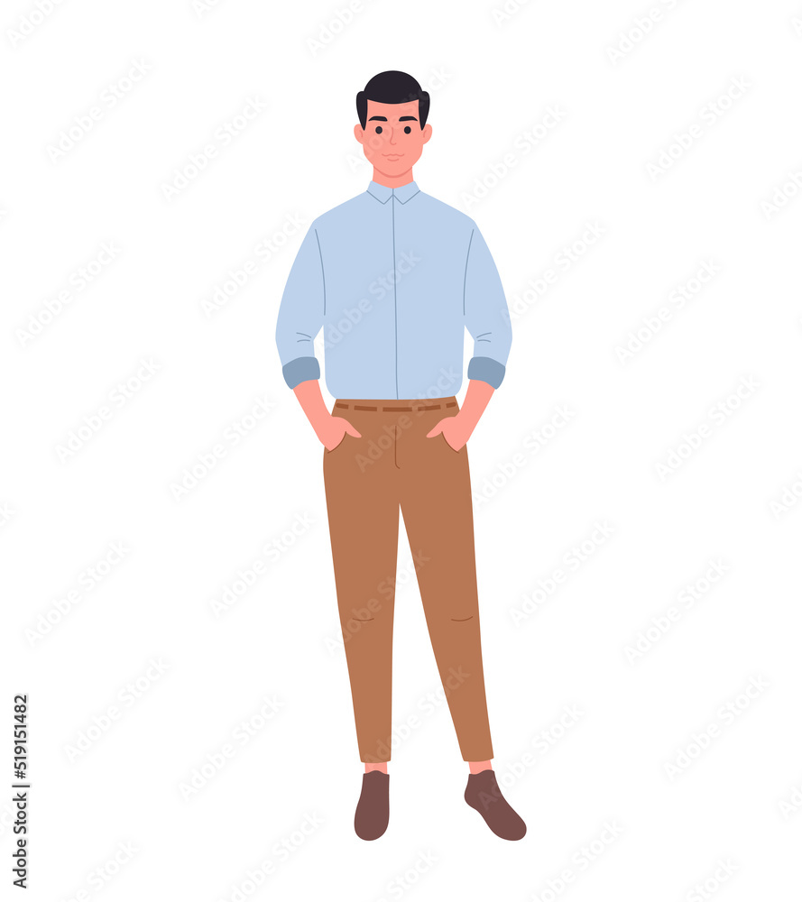 Modern young man in office outfit. Stylish fashionable look. Office worker. Hand drawn vector illustration