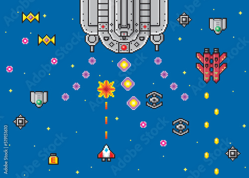 シューティングゲーム風ドット絵　プレイ画面
