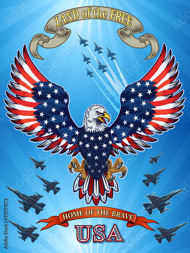 American Redoubtable  Eagle with USA flags