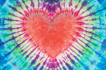 heart shape tie dye pattern hand dyed on cotton fabric abstract texture background.