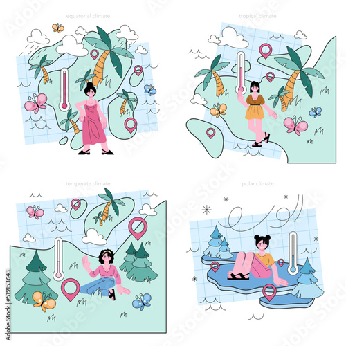 Climatologist concept set. Studying factors that influence weather
