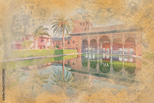 Alhambra of Granada - Watercolor effect illustration