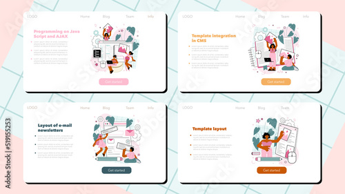 Typersetter web banner or landing page set. Website constructing.